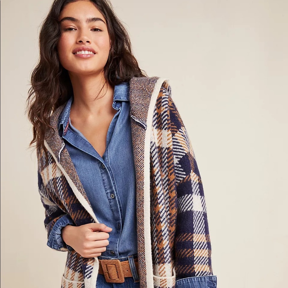 Anthropologie Ali Windowpane Sweater Coat